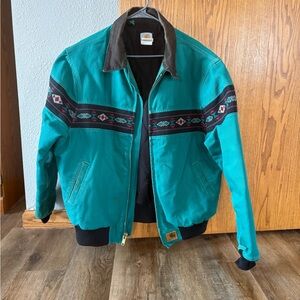 Carhartt Teal and Black Patterned Bomber Jacket